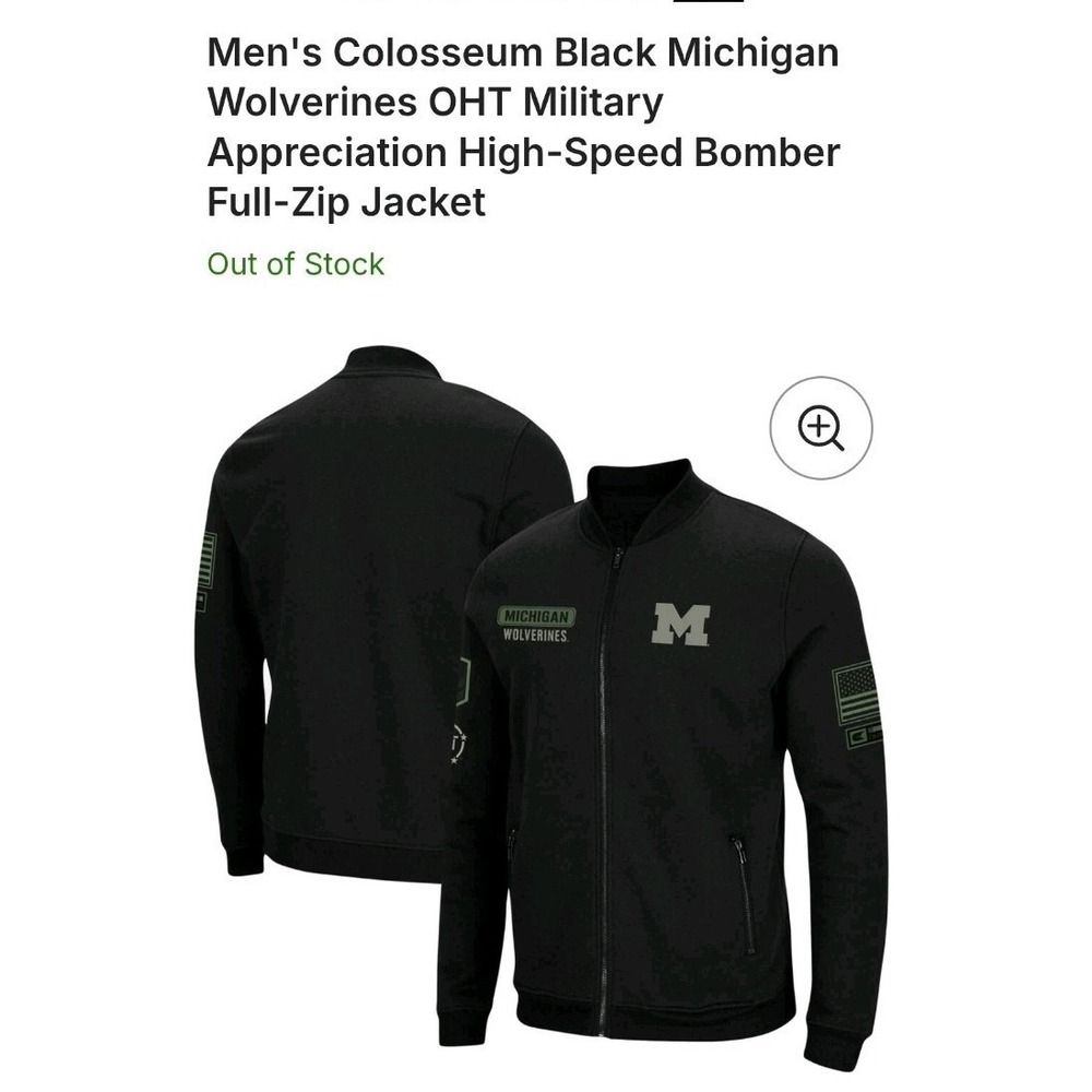 Colosseum Michigan Wolverines Military OHT  Zip Bomber Sweatshirt XXL Black - Picture 14 of 15